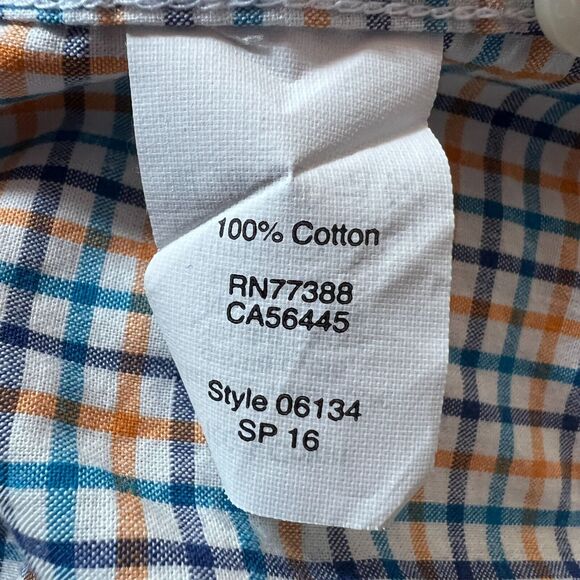 J Crew Factory Shirt Men Large Blue Orange Plaid Button Down Slim Casual Preppy - Picture 8 of 8